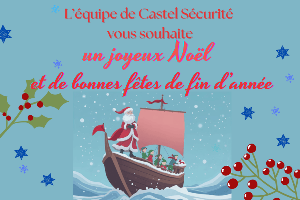 Père Noël à la proue de son navire avec elfes - illustration de Noël.